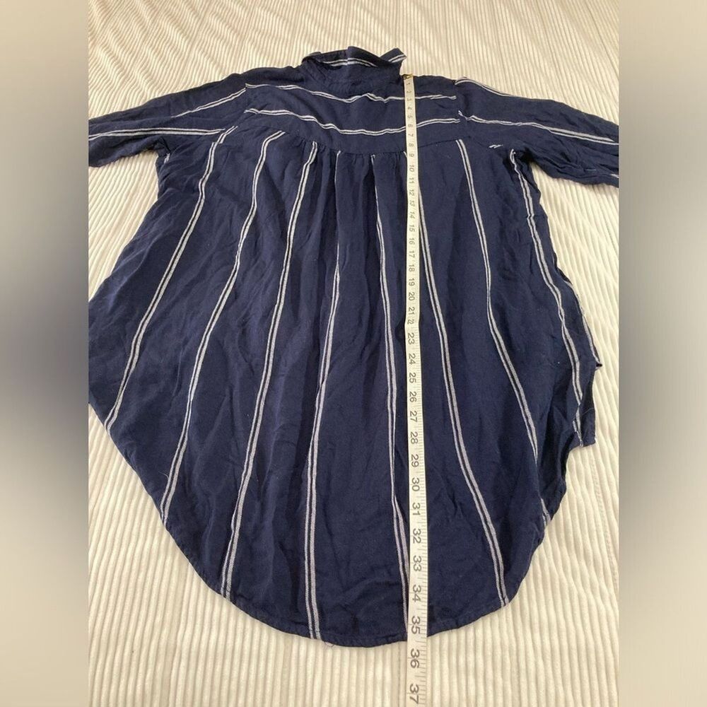 Ellos Blouse Womens 22 Blue White Stripe Tunic Button Up Long Sleeve Plus Preppy - Picture 8 of 8
